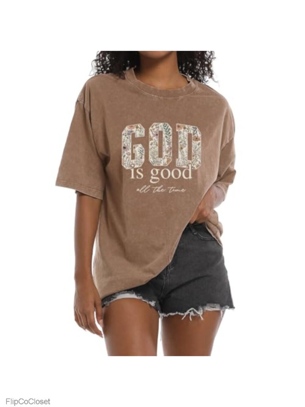 Christian God is Good Floral Graphic Acid Wash Oversized Tee